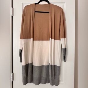 Colorblock Tan White Grey Open Front Cardigan